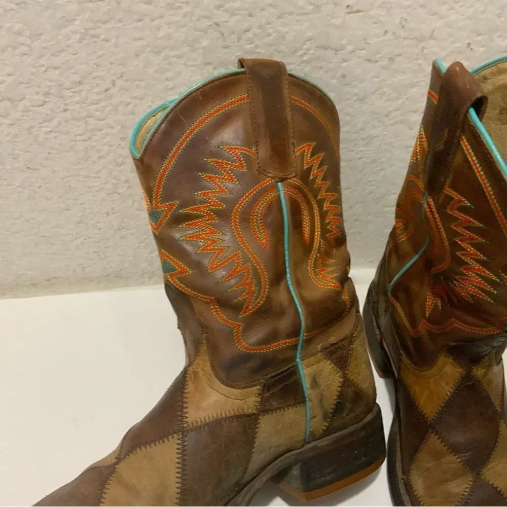 Anderson Bean Crazy Train Western Boots Patchwork 1053 Youth/Kids Size 12